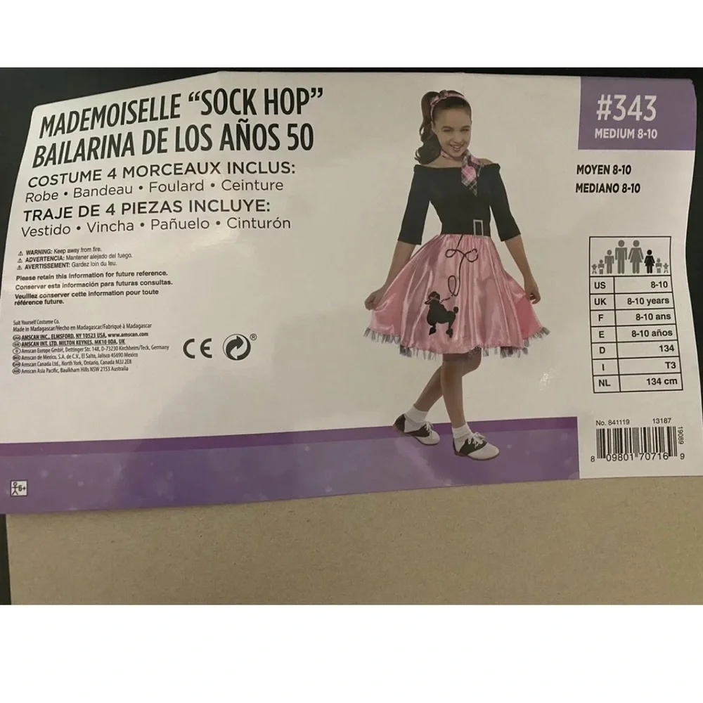 Miss Sock Hop Pink & Black Dress With Belt - Childs Halloween Costume**